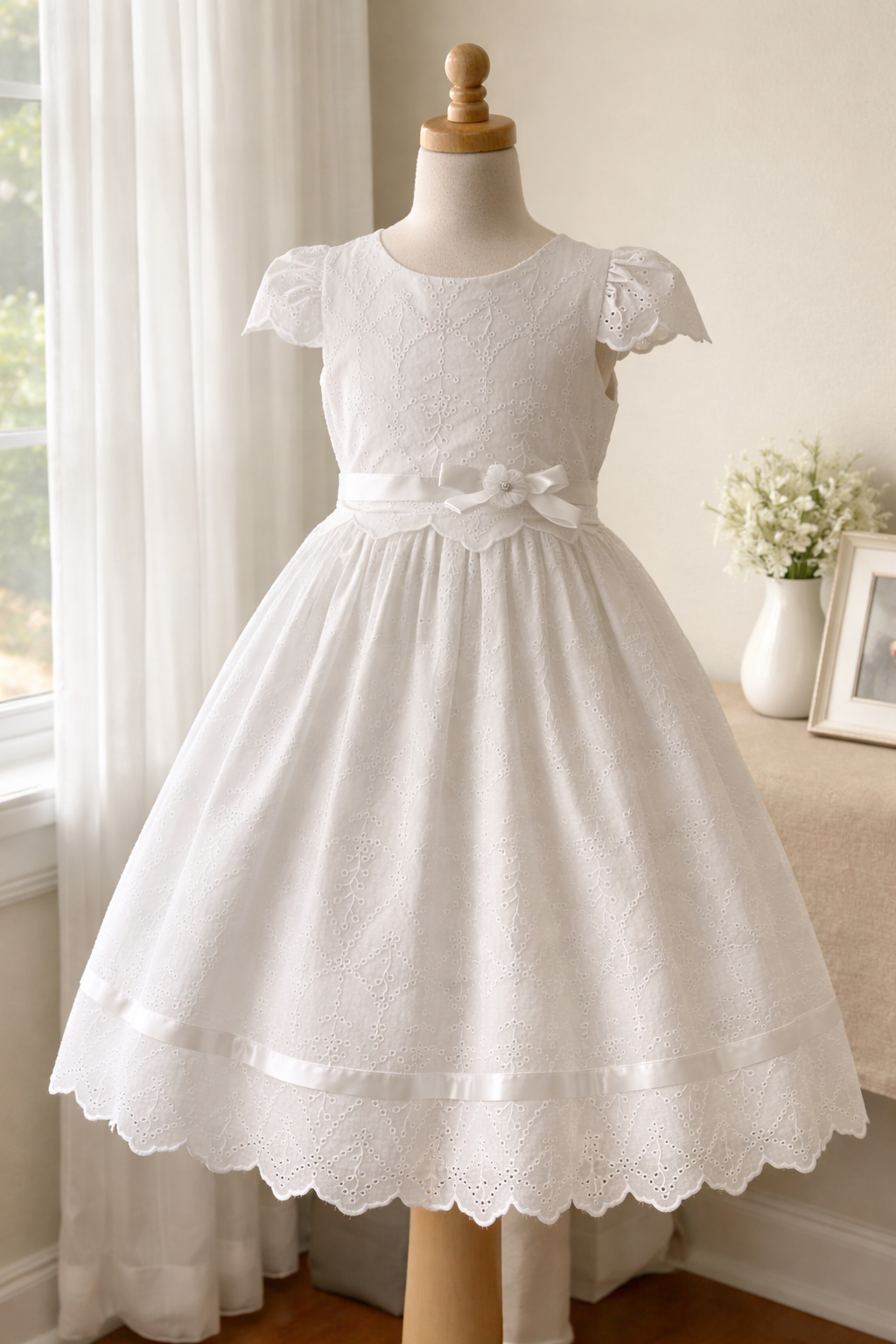 Girls White First Communion Dress - Cotton Eyelet (NEW) 12 Girls White First Communion Dress - Cotton Eyelet (NEW) 12