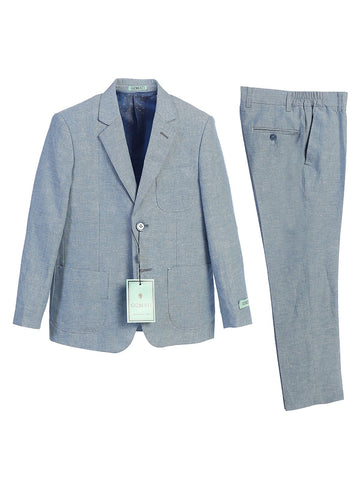 Boys Blue Linen Suit Jacket & Pants for Ring Bearers, Weddings