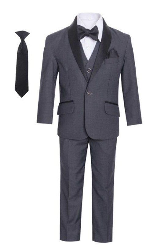 A boy's allure is enhanced by the stylish Shawl Tuxedo Suit, available in an exciting range of colors.