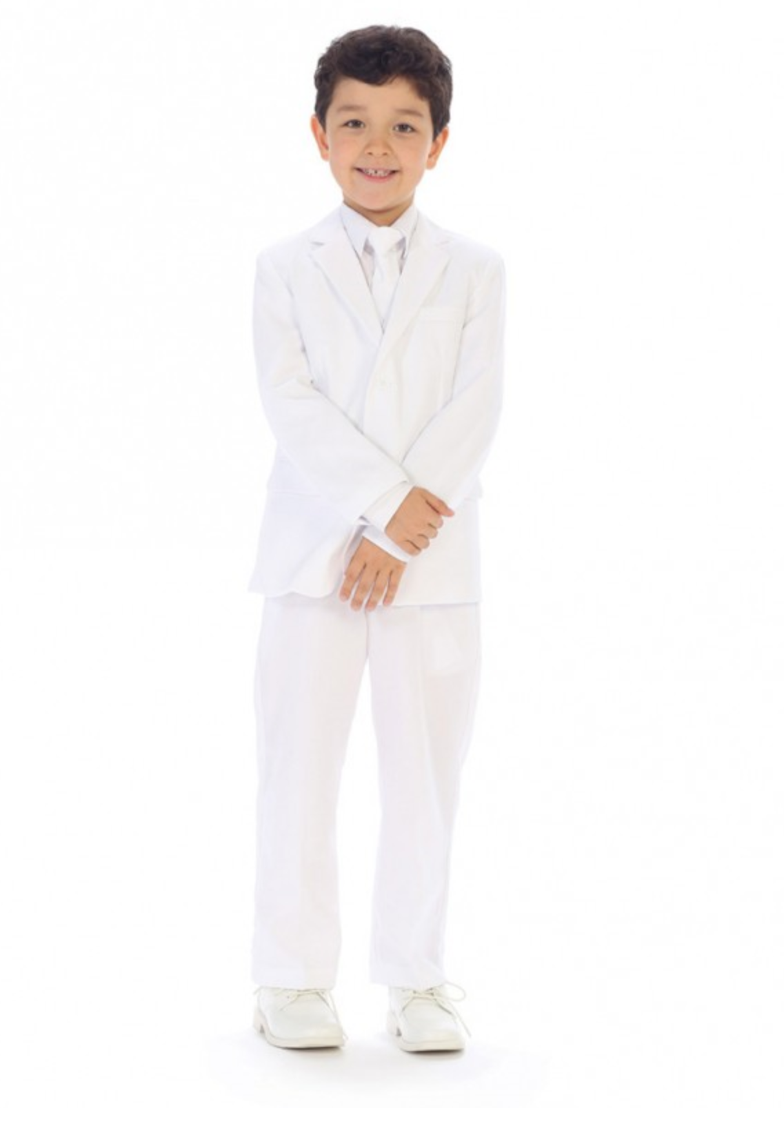 Boys, babies, infants, toddlers, all in white, celebrate their first communion with grace.