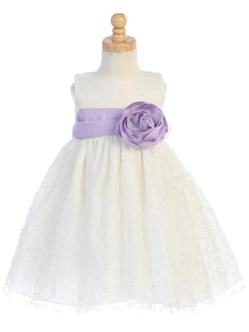 Ivory Flower Girl Dress Glitter Tulle w/ Sash (7-76)