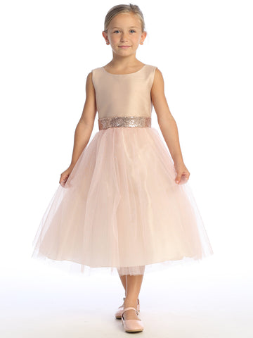 Blush Flower Girl Dress w/ shantung & sparkle tulle with sequins