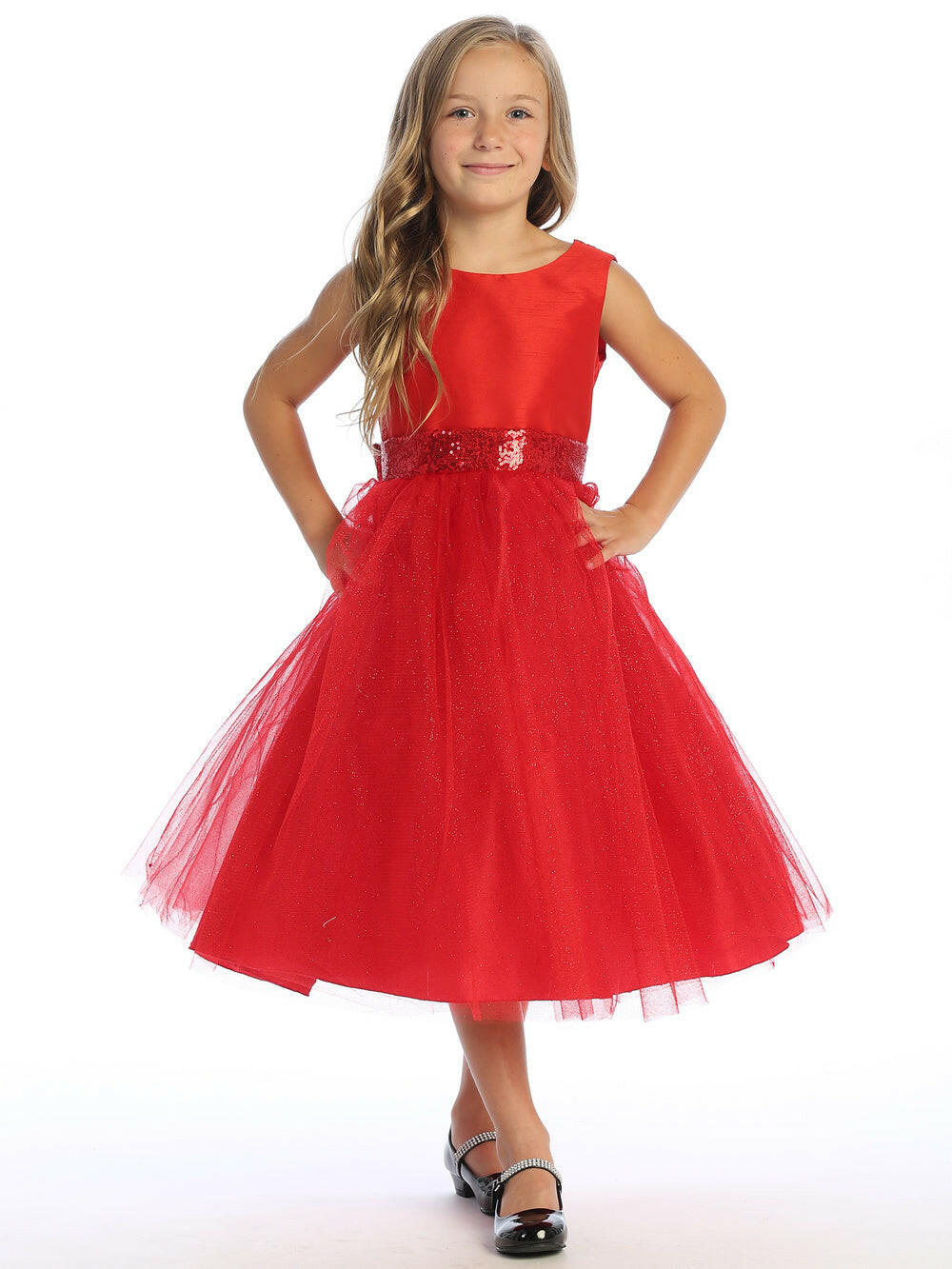 Enchanting Red Flower Girl Dress with Sparkle Tulle | Malcolm Royce 6 Enchanting Red Flower Girl Dress with Sparkle Tulle | Malcolm Royce 6