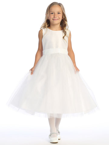 White Flower Girl Dress w/ shantung & sparkle tulle with sequins