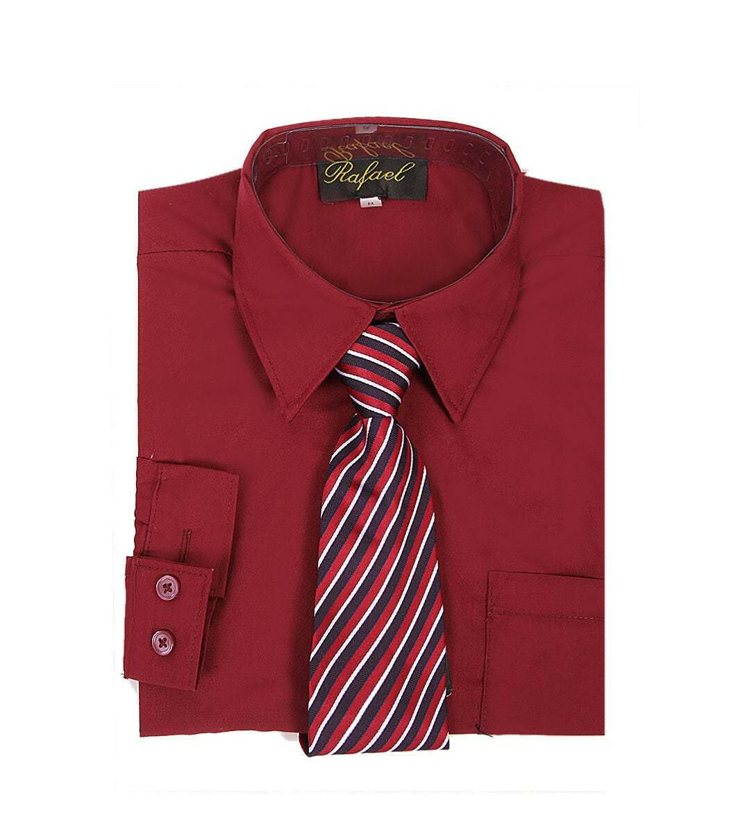 Boys Burgundy Long Sleeve Formal Dress Shirt Tie Malcolm Royce