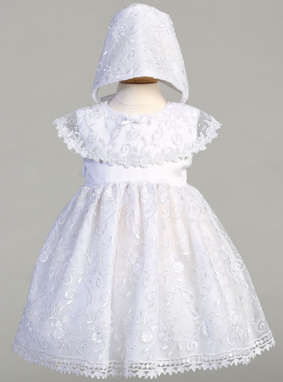 Evelyn White Baptism Dress - Girls' Tulle & Bonnet | US Made Evelyn / 3-6M Evelyn White Baptism Dress - Girls' Tulle & Bonnet | US Made Evelyn / 3-6M