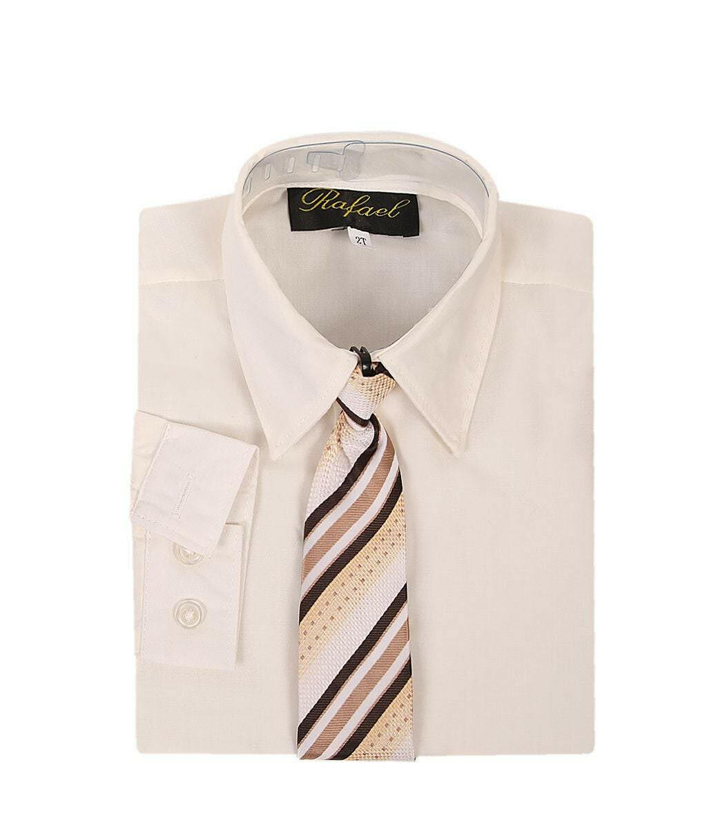 Boys Ivory Long Sleeve Formal Dress Shirt & Tie - Malcolm Royce Boys Ivory Long Sleeve Formal Dress Shirt & Tie - Malcolm Royce