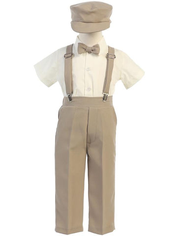 Infants Toddlers Boys Khaki Pants and Suspenders Outfit 825
