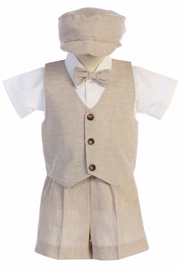 Toddler Khaki Cotton Linen Vest Shorts Suit 834