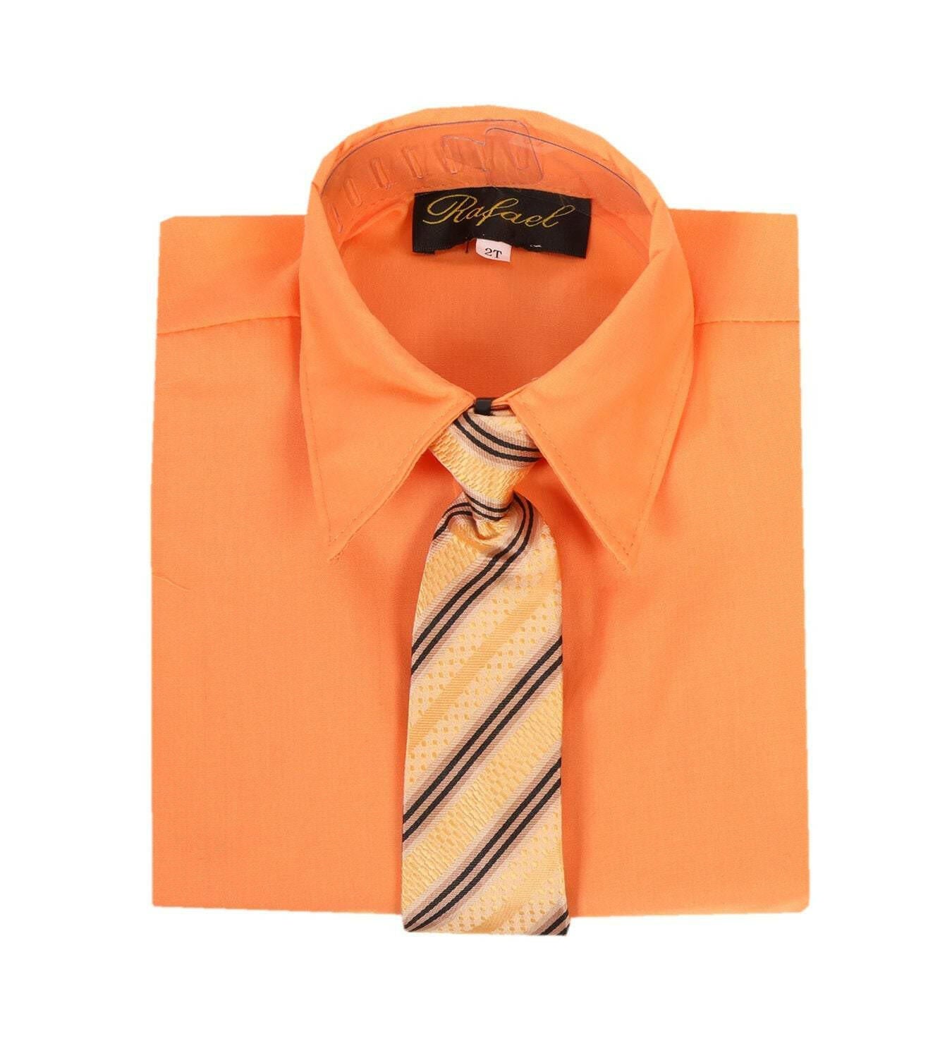Boys Pumpkin Orange Formal Dress Shirt & Tie - Malcolm Royce Boys Pumpkin Orange Formal Dress Shirt & Tie - Malcolm Royce