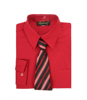 Boys Red Long Sleeve Formal Dress Shirt and Tie