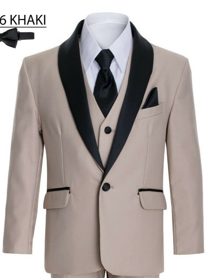 Boys Stylish Khaki Beige Shawl Tuxedo Suit for Special Occasions