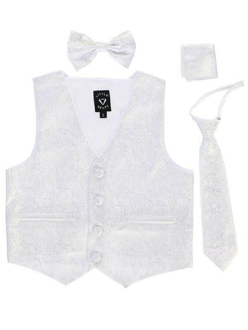 Boys White Paisley Satin Vest Set (3-6 mths to 14) - Malcolm Royce