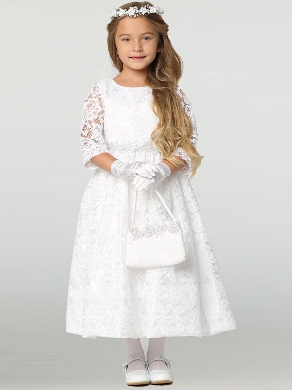 lace first holy communion dresses Girls White Lace First Communion Dress