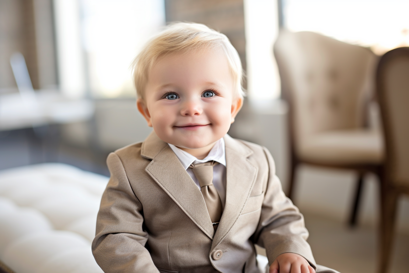 smiling little boys wearing fancy suit