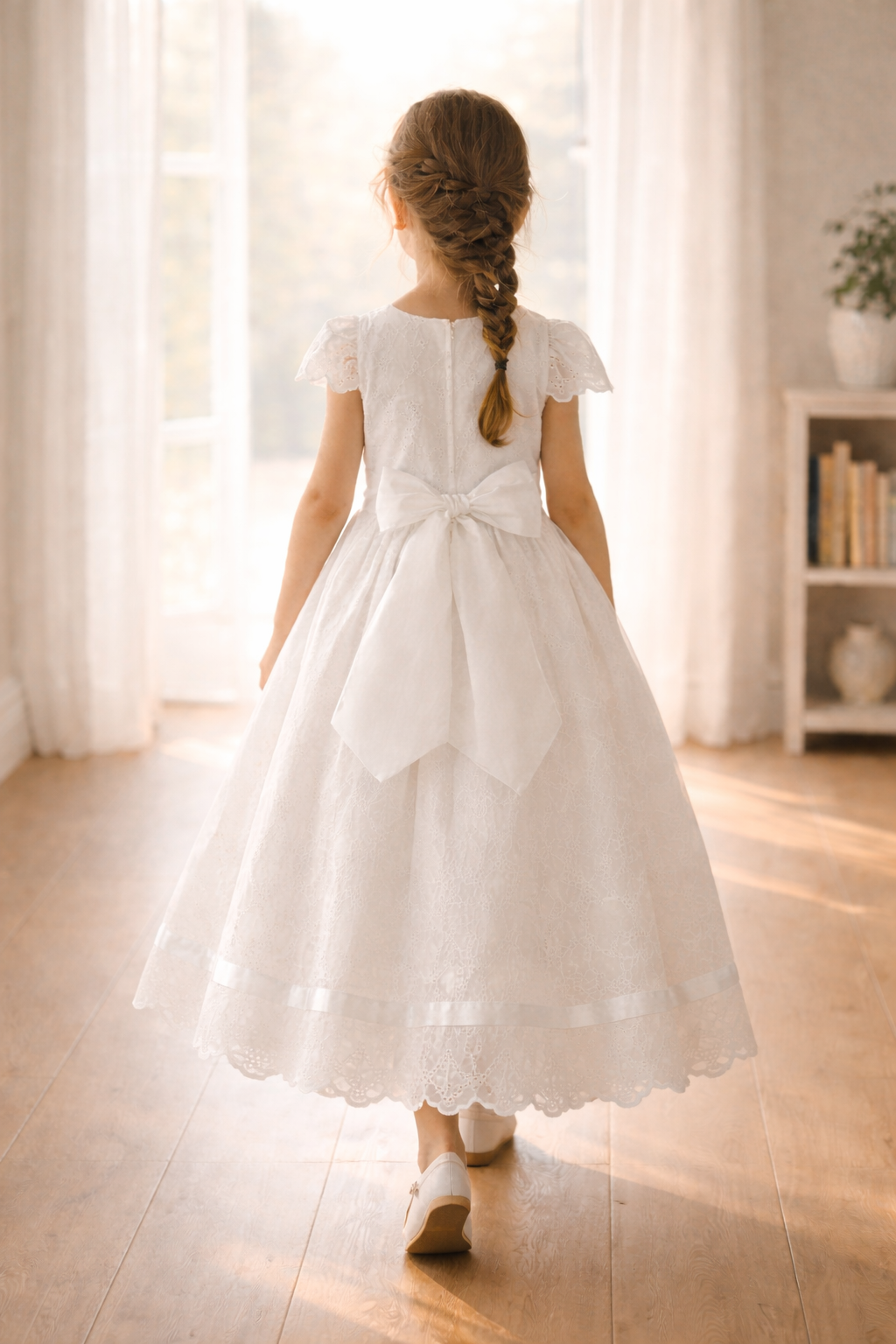 220 Girls White First Communion Dress w/ Cotton Eyelet (NEW)