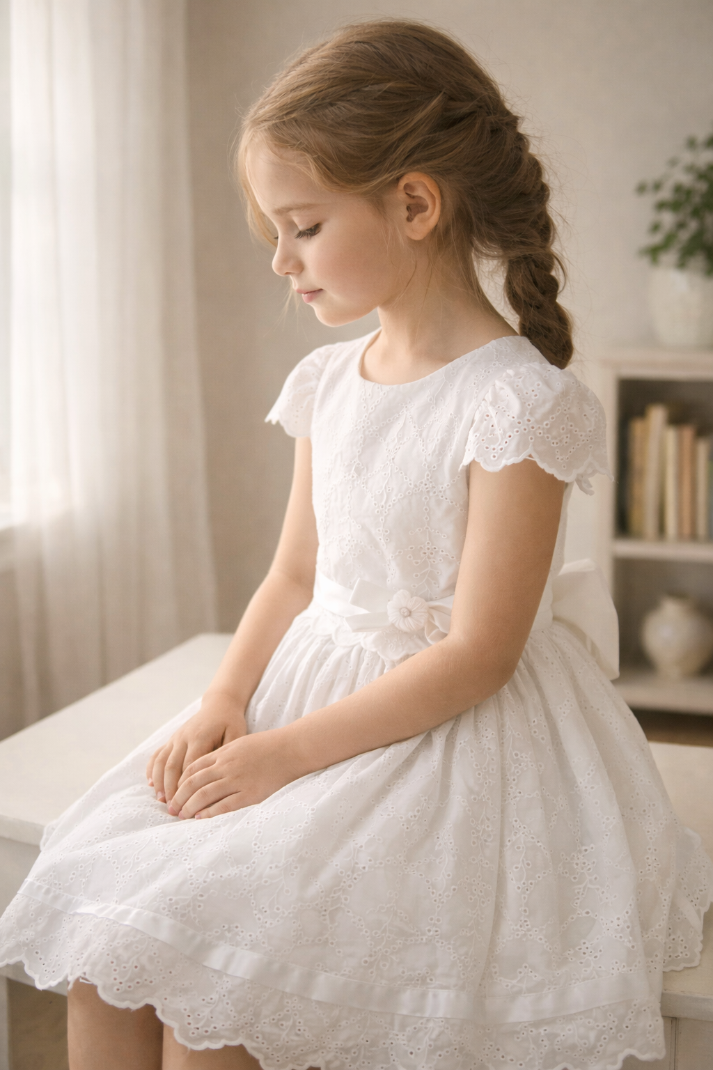 220 Girls White First Communion Dress w/ Cotton Eyelet (NEW)