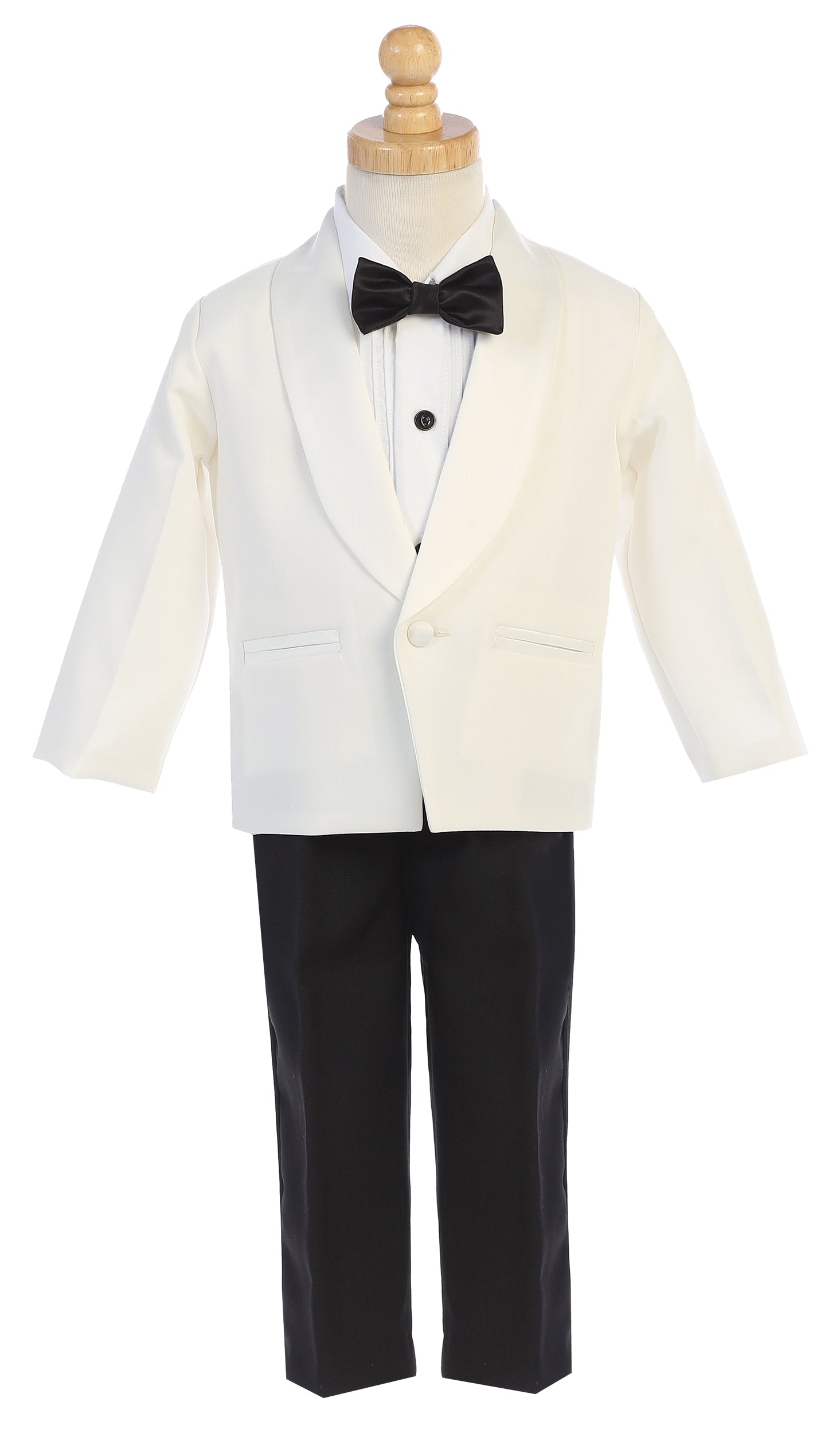 Ring bearer outfit: toddler stealing the spotlight in shawl tuxedo.