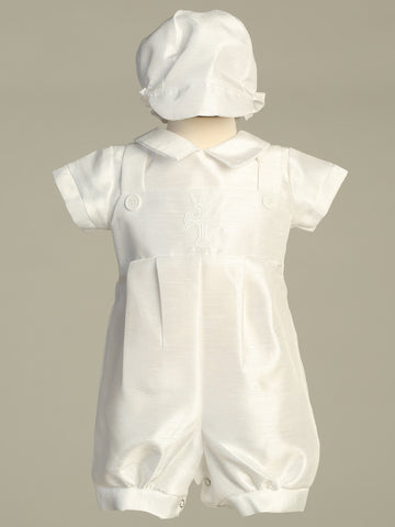 Baby Boys White Baptism & Christening Shantung Romper - Albert