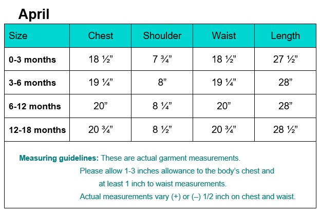 April garment measurements and fitting guidelines