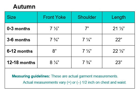 Autumn garment measurements and fitting guidelines