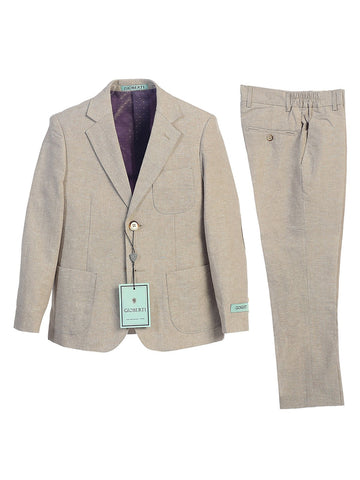 Ring bearers shine in the sophisticated Khaki Linen Suit Jacket & Pants, adding a touch of elegance to weddings.