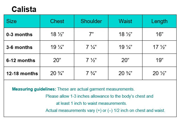 Calista garment measurements and fitting guidelines