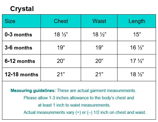 Crystal garment measurements and fitting guidelines
