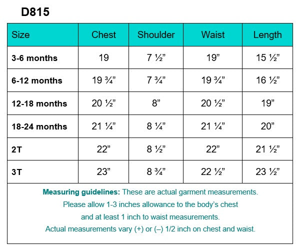 D815 garment measurements and fitting guidelines