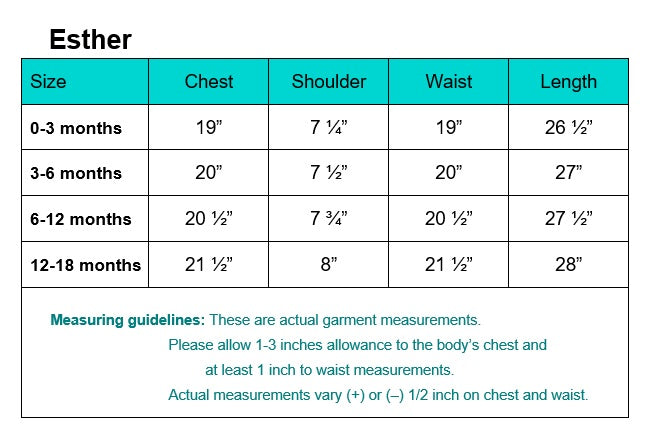 Esther garment measurements and fitting guidelines