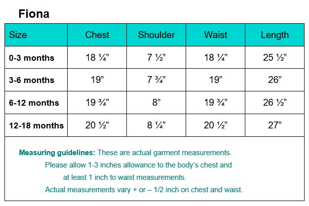 Fiona garment measurements and fitting guidelines