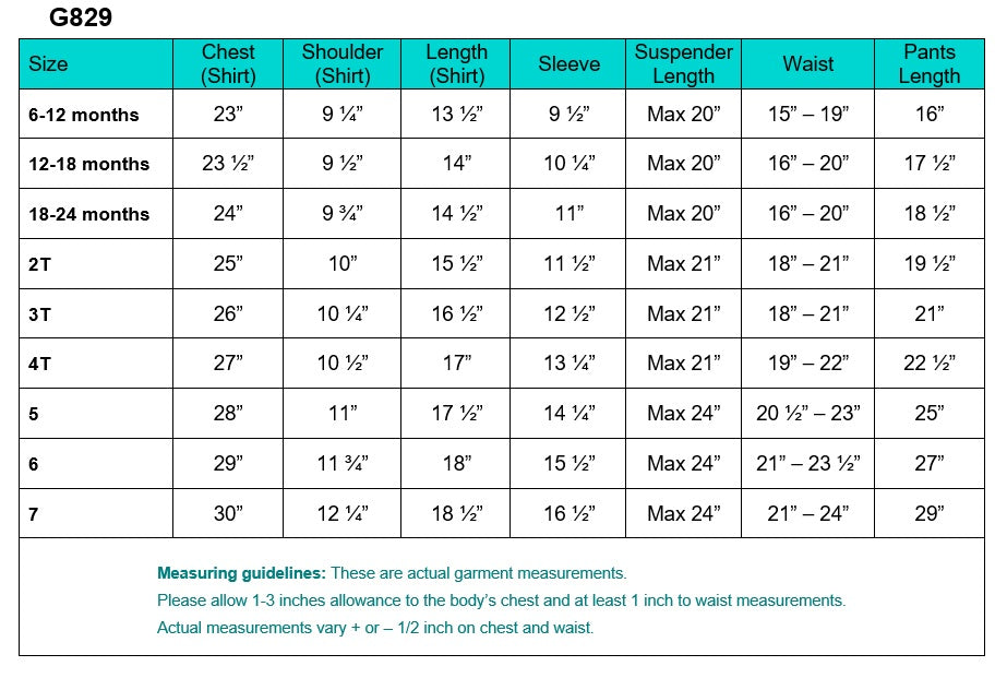 Lito 829 size chart