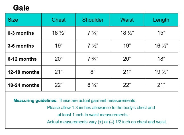 Gale garment measurements and fitting guidelines