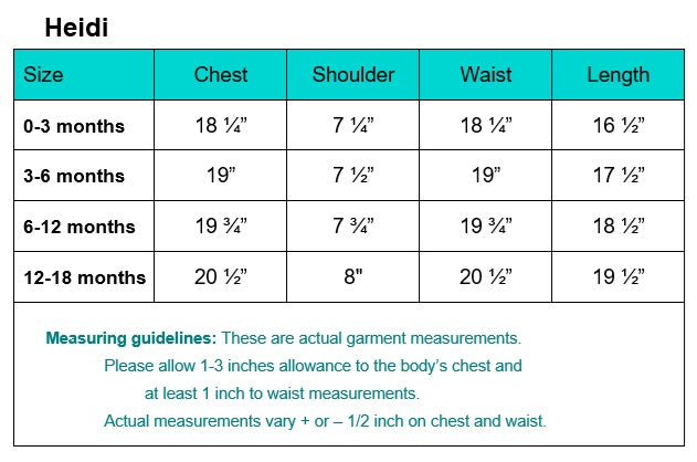 Heidi garment measurements and fitting guidelines