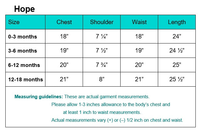 Hope garment measurements and fitting guidelines