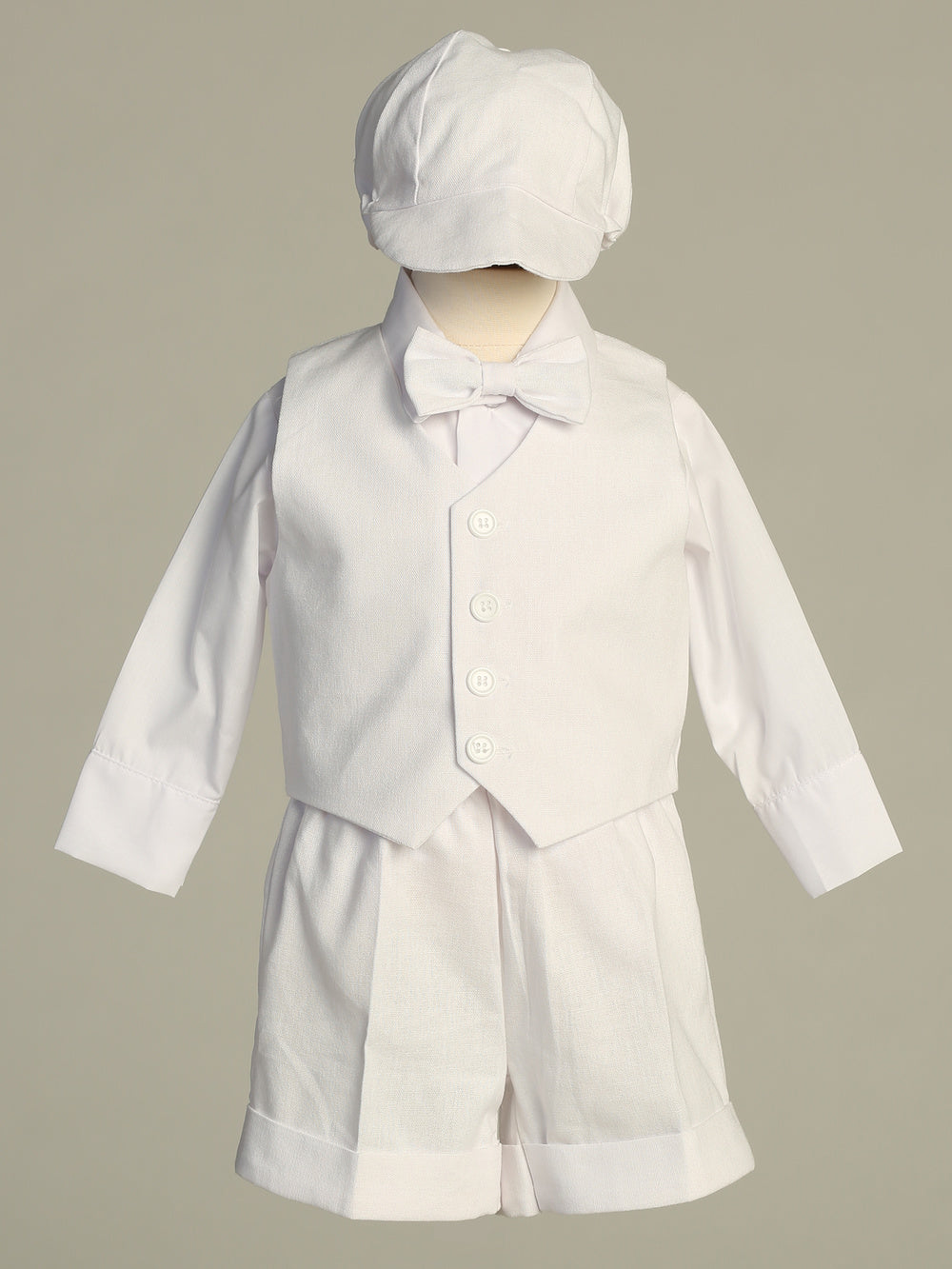 Julian - Baby Boys Baptism Outfit w/ Shorts, Linen, White