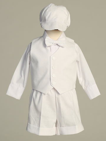 Julian - Baby Boys Baptism Outfit w/ Shorts, Linen, White