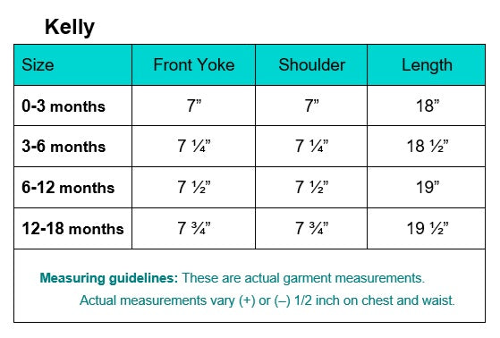 Kelly garment measurements and fitting guidelines