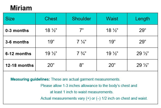 Miriam garment measurements and fitting guidelines