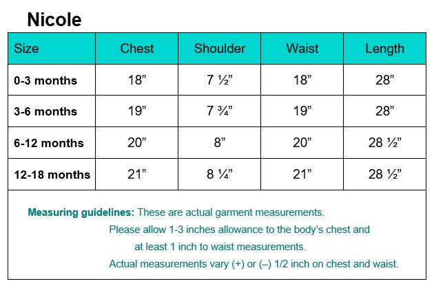 Nicole garment measurements and fitting guidelines