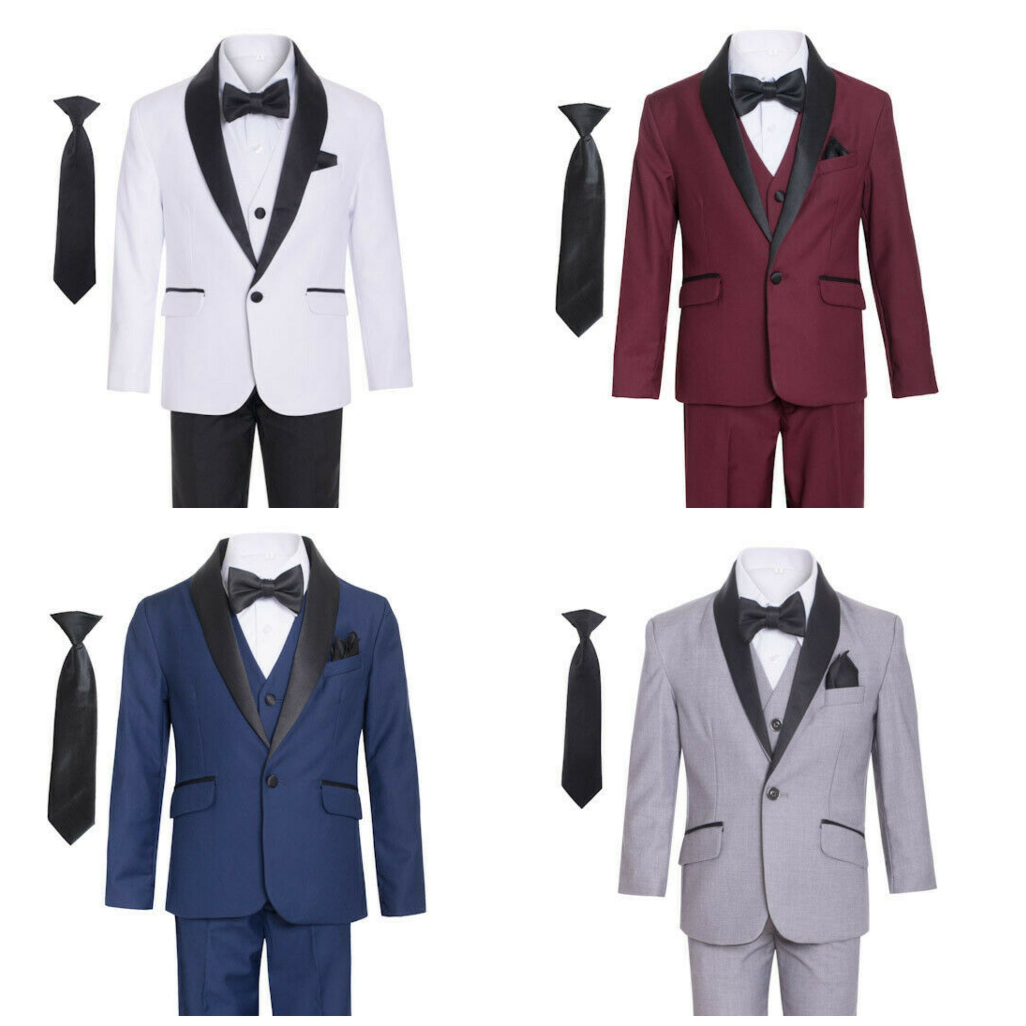 A young gentleman steals the show in the captivating Shawl Tuxedo Suit, available in a range of colors.