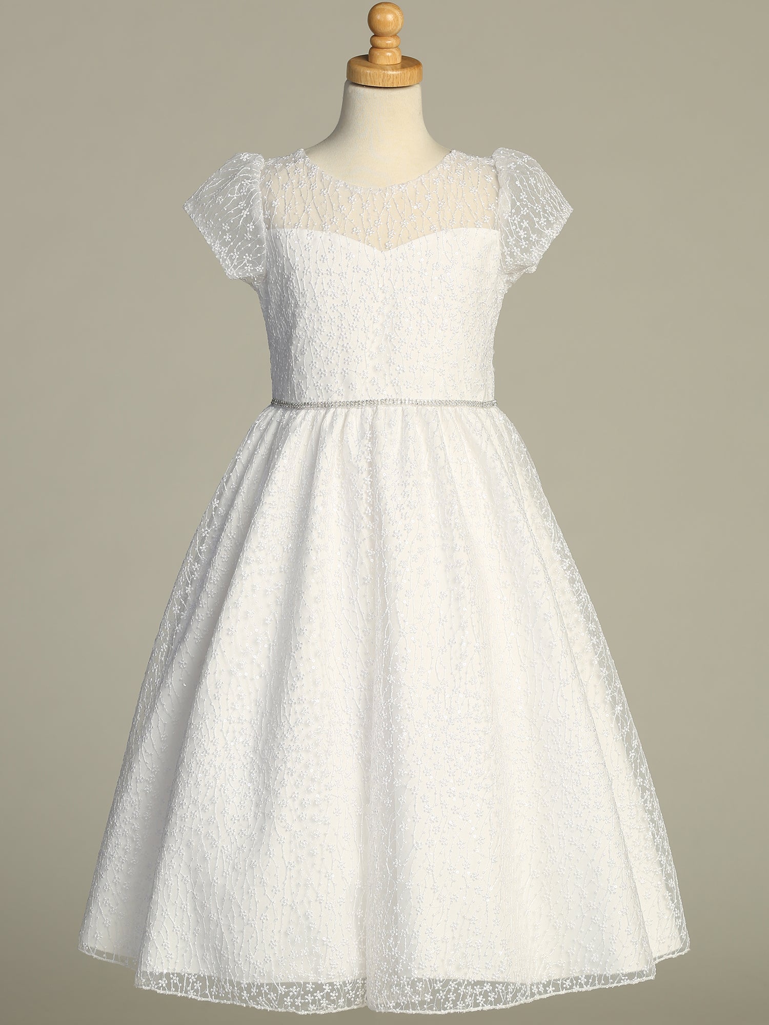 212 Girls White First Communion Dress w/ Embroidered Tulle & Sequins (NEW)