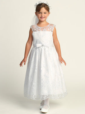 214 Girls White First Communion Dress w/ Embroidered Tulle (NEW)