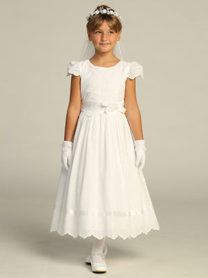 white cotton eyelet first communion dress Cotton Eyelet First Communion Dress