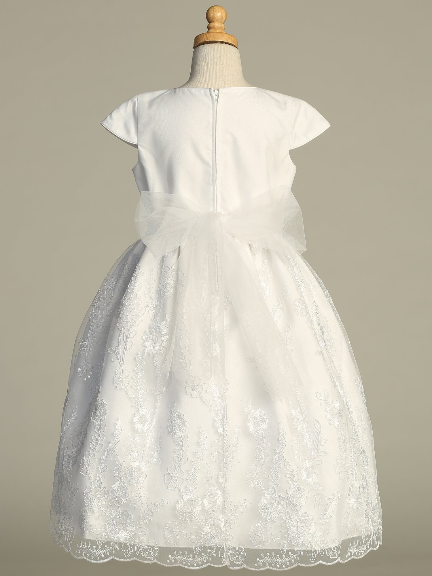 222 Girls White First Communion Dress w/ Corded Tulle & Rhinestone Trim (NEW)