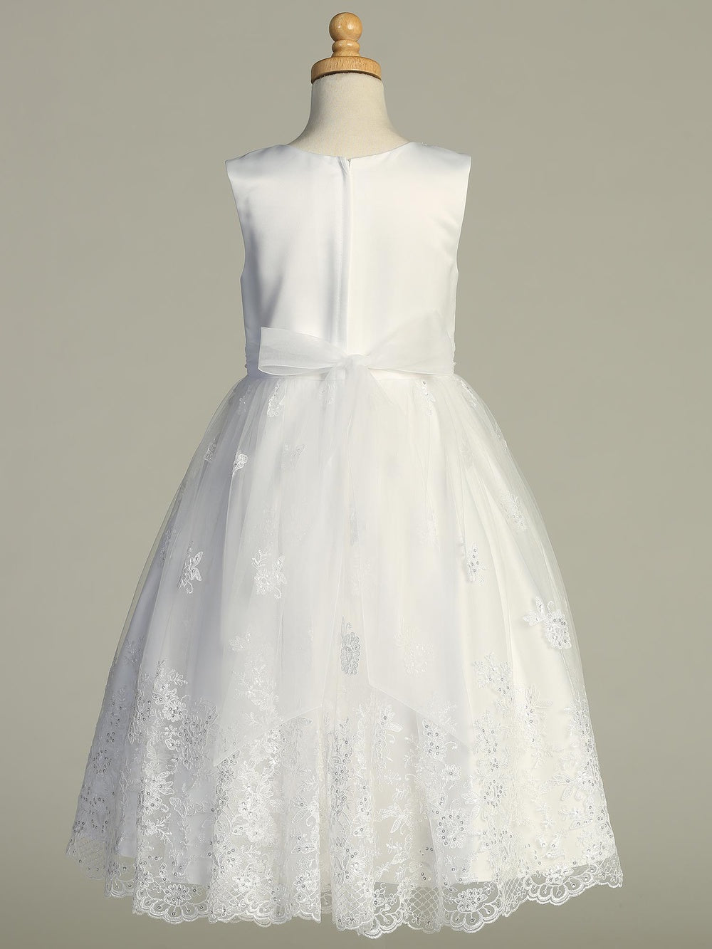 733 Girls White First Communion Dress w/ Corded Embroidered Tulle (NEW)