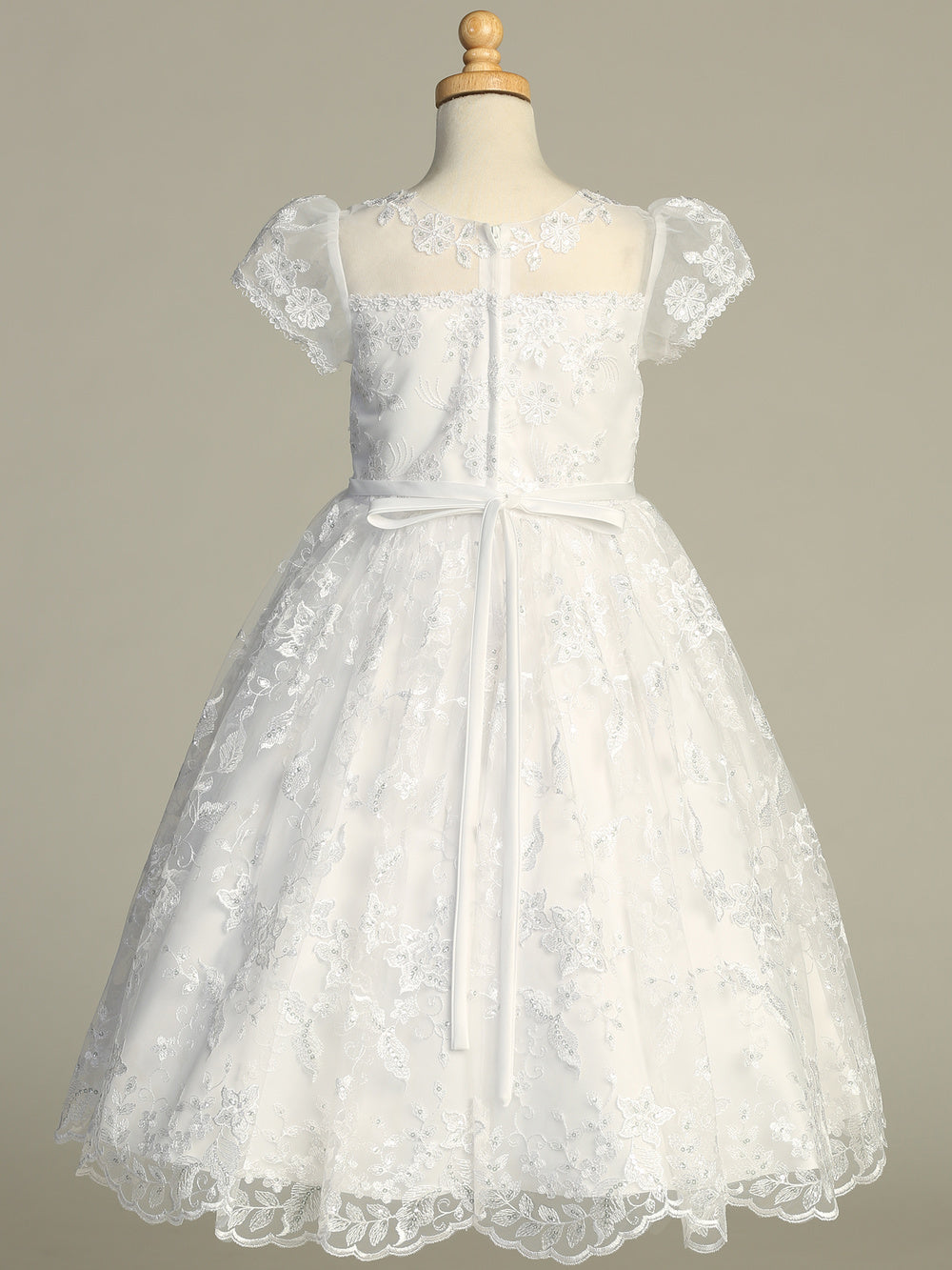 739 Girls White First Communion Dress w/ Embroidered Tulle & Sequins (NEW)