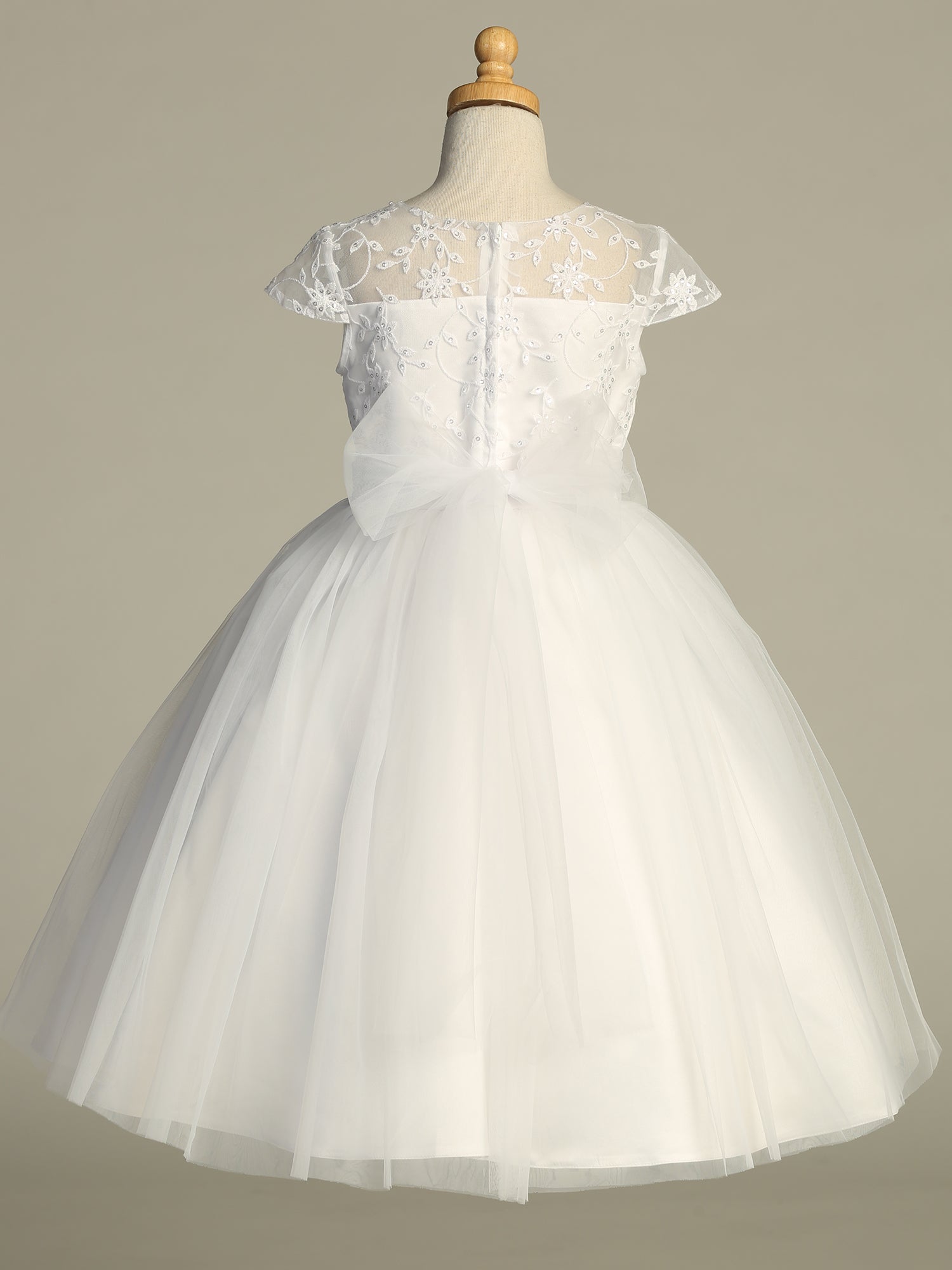743 Girls White Communion Dress w/ Embroidered Tulle & Sequins & Pearls (NEW)