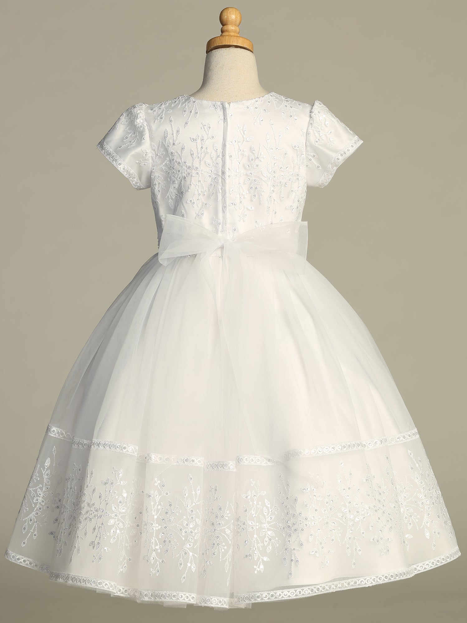 744 Girls White Communion Dress w/ Embroidered Tulle & Sequins (NEW)