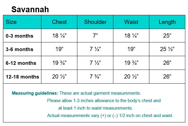 Savannah garment measurements and fitting guidelines